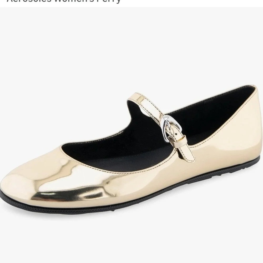 Aerosoles Ferry Flats Womens 8 Gold Metallic‎ Mary Jane Buckle Classic Glam NWT